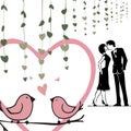 Valentine birds and couple romance vector design illustration