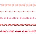 Valentine elements border set with shot through the heart, red and pink heart, love letter, cupid bow, ox and love text cartoon