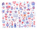 Valentine elements set. Many various romantic objects. Saint Valentine s day big collection. flat vector trendy