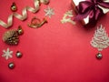 Valentine festival , New year Gold gift box with red ribbon. Red Royalty Free Stock Photo