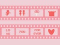 Valentine film strip with cupid, hearts. vector