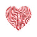 Valentine Fingerprint Love logo. Red heart and fingerprint or labyrinth. Loveliness sign. Creative vector design illustration. Fin Royalty Free Stock Photo