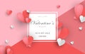 Valentine`s Day Special Offer Sale Illustration with white border frame, and origami hearts. In paper art style. Can be used for w Royalty Free Stock Photo