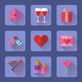 Valentine flat blue rectangle icons set for mobile or web site applications. Royalty Free Stock Photo