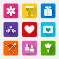 Valentine flat white rectangle icons set for mobile or web site applications. Royalty Free Stock Photo