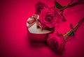 Valentine gift box and red roses Royalty Free Stock Photo