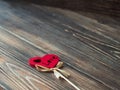 Valentine Gift, love heart over dark wooden background