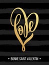 Valentine gold love heart glitter pattern card