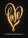 Valentine gold love heart glitter pattern card