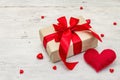 Valentine greeting card background with gift boxes, red ribbons and assorted hearts Royalty Free Stock Photo