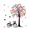 Bike under the tree with red hearts Royalty Free Stock Photo