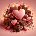 valentine greeting card design. pink heart and chocolate illustration. sweets, love and romantic