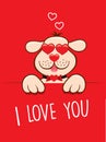 Valentine greeting card with funny dog falling in love