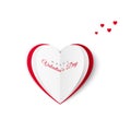 Valentine greeting card with the inscription of a happy Valentine`s Day. Greeting card in the form of a paper heart
