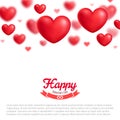 Valentine greeting card, red realistic hearts, vector illustration