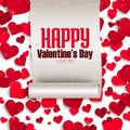 Valentine greeting card, ribbon with greeting and red paper hearts, vector illustration Royalty Free Stock Photo