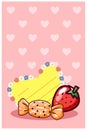 Valentine greeting card with strawberry and candy cartoon illustration