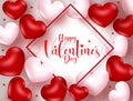 Valentine heart balloons vector background template. Happy valentine`s day typography text in frame with hearts balloon element. Royalty Free Stock Photo