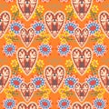 Valentine heart botanical seamless pattern inspired by traditional folk art embroidery designs textile or farbic print ornament