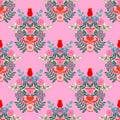 Valentine heart botanical seamless pattern inspired by traditional folk art embroidery designs textile or farbic print ornament