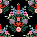 Valentine heart botanical seamless pattern inspired by traditional folk art embroidery designs textile or farbic print ornament