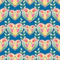 Valentine heart botanical seamless pattern inspired by traditional folk art embroidery designs textile or farbic print ornament