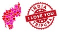 Valentine Heart Collage Tripura State Map with Grunge Seal