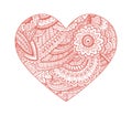 Valentine heart, floral ornament. Vector. Hand drawn