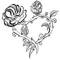 Valentine heart, forest berries sketch rose frame