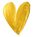 Valentine heart gold paint brush on white background. Golden watercolor painting of heart shape for love concept design. Valentine