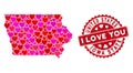 Valentine Heart Mosaic Iowa State Map with Distress Watermark