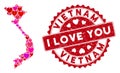 Valentine Heart Mosaic Vietnam Map with Scratched Seal