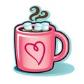 Valentine heart mug with hot cocoa chocolate and marshmallows