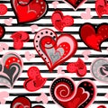 Valentine heart seamless background. Vector. Hand draw hearts, romantic pattern.