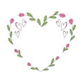 Valentine heart-shaped frame with flowers in cartoon style. Vector illustration isolated on white Royalty Free Stock Photo