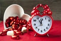 Valentine heart shaped red love clock with chocola