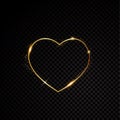 Valentine heart sparkle golden frame. Isolated on black transparent background. Vector illustration