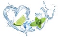 Valentine Heart from water splash, mint, ice and lime Royalty Free Stock Photo