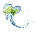 Valentine Heart from water splash mint, ice and lime Royalty Free Stock Photo