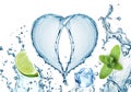 Valentine Heart from water splash, mint, ice and lime Royalty Free Stock Photo