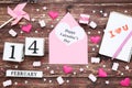 Valentine hearts with cube calendar Royalty Free Stock Photo