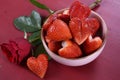 Valentine hearts hape strawberries with red rose