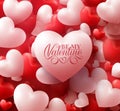 Valentine Hearts in Red Background with Happy Valentines Day Greetings Royalty Free Stock Photo