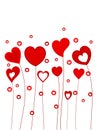 Valentine hearts on stems card background