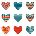 Valentine hearts stickers collection in 1970s retro style. Perfect print for tee, stickers, posters, cards. Vector illustration