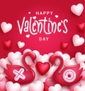 Valentine hearts vector background design. Happy valentine`s day greeting text with pink hearts and lasso romantic elements.