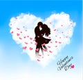 Valentine holiday background with heart cloud and silhouette.