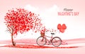 Valentine holiday background with heart shaped tree and bicycle Royalty Free Stock Photo