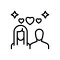 Black line icon for Valentine, hearts and romantic