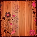 Valentine illustration doodles on wooden background